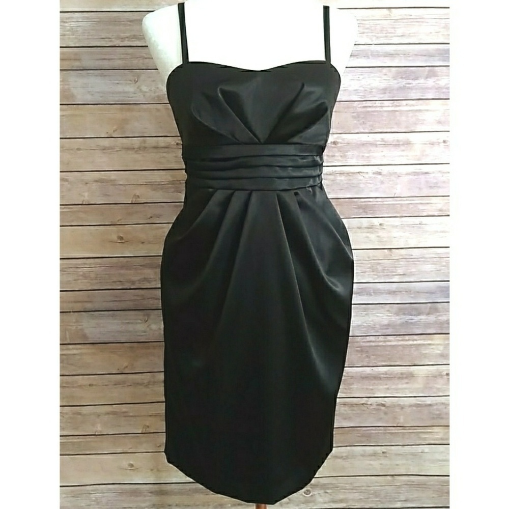 BCX Dress Black Pleated Cummerbund Sash Cocktail Satin Knee Length Size 9 Junior - Picture 8 of 9
